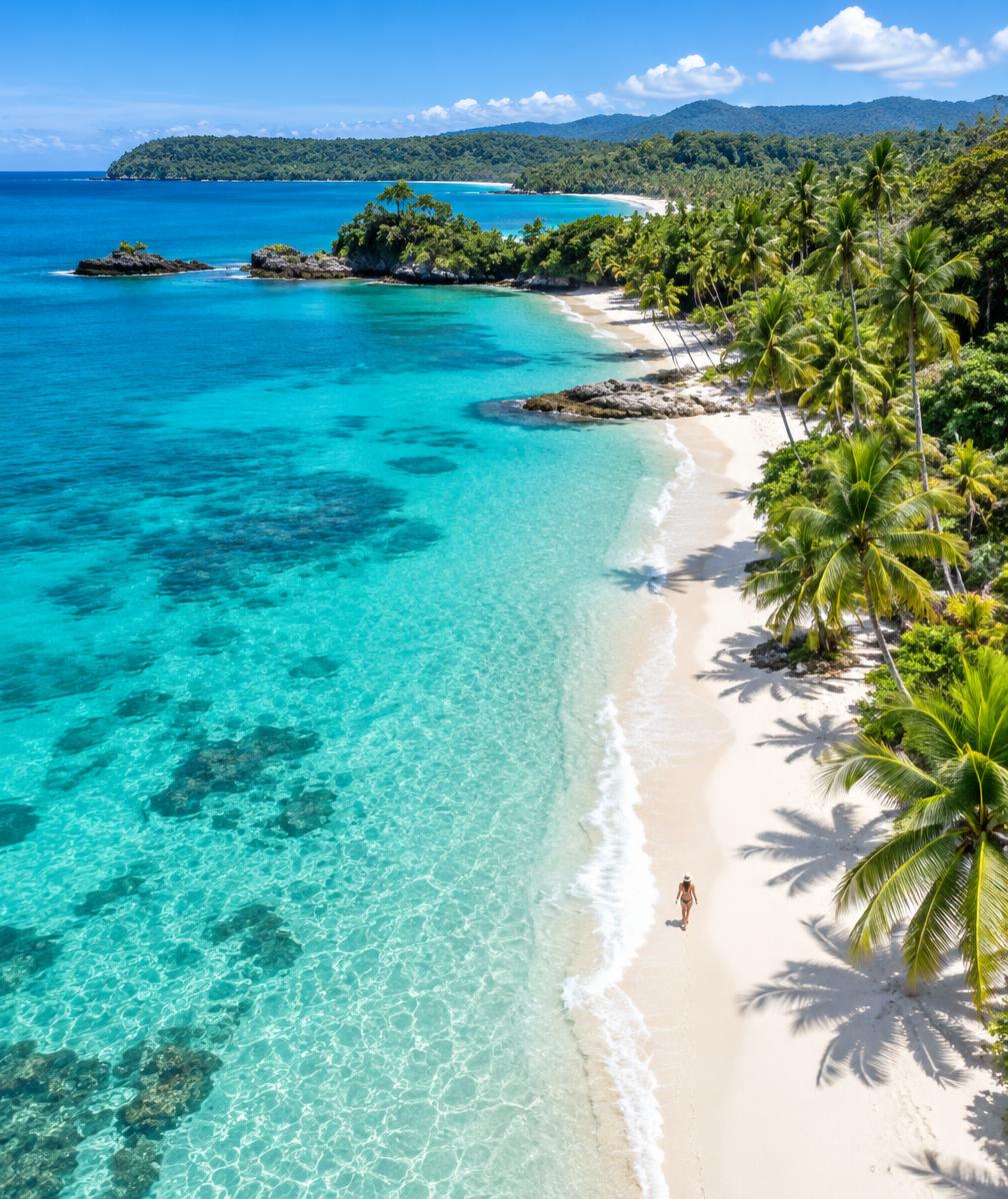 Turquoise Costa Rica beach with palm trees