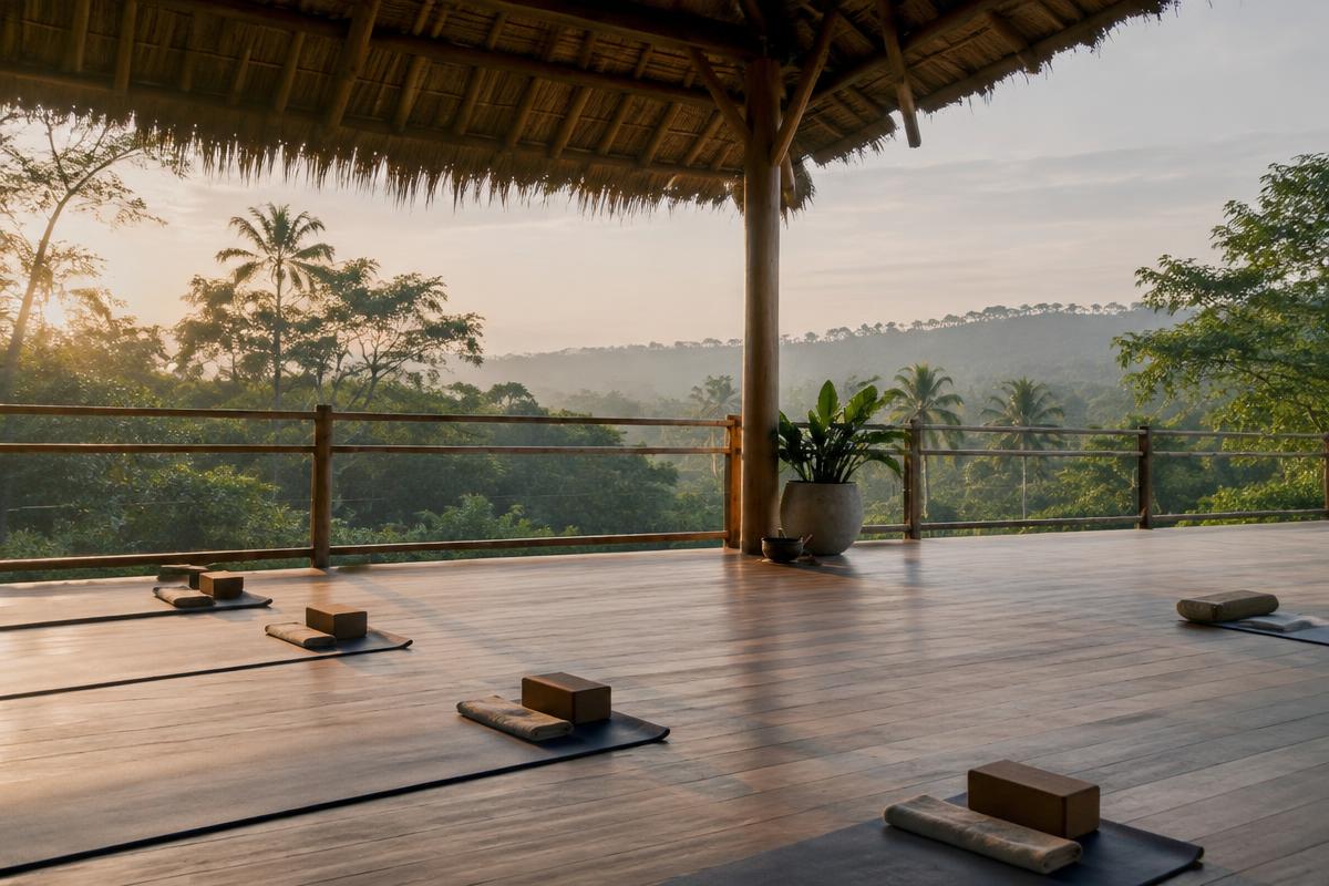 Quiet open-air deck in the jungle